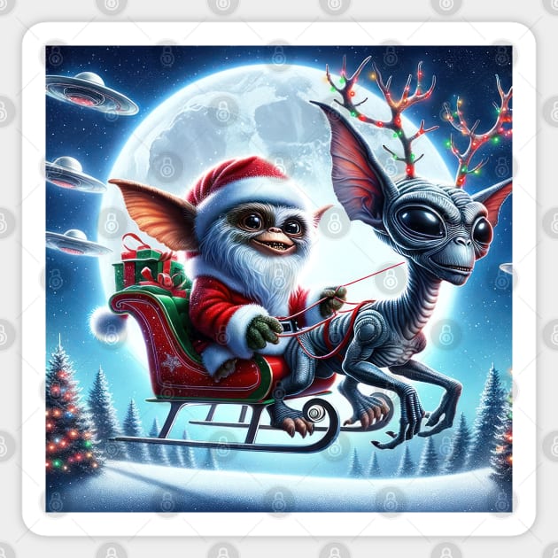 Christmas Gremlin and Alien Sticker by TooplesArt